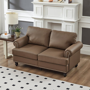 English Elm 59.5" Modern Classic Loveseat Sofa with Storage, Solid Wood Frame, Coil Springs & Removable Covers Brown W1097S00176