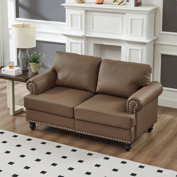 English Elm 59.5" Modern Classic Loveseat Sofa with Storage, Solid Wood Frame, Coil Springs & Removable Covers Brown W1097S00176