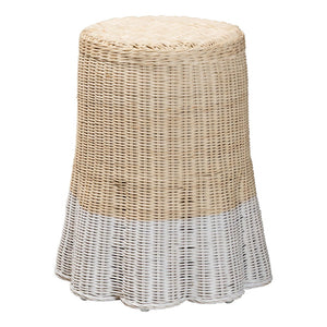 Baxton Studio bali & pari Sarna Handwoven Rattan End Table - Coastal Boho Accent Table with Scalloped Base & Non-Marking Feet Sarna-Natural/White-Rattan-ET