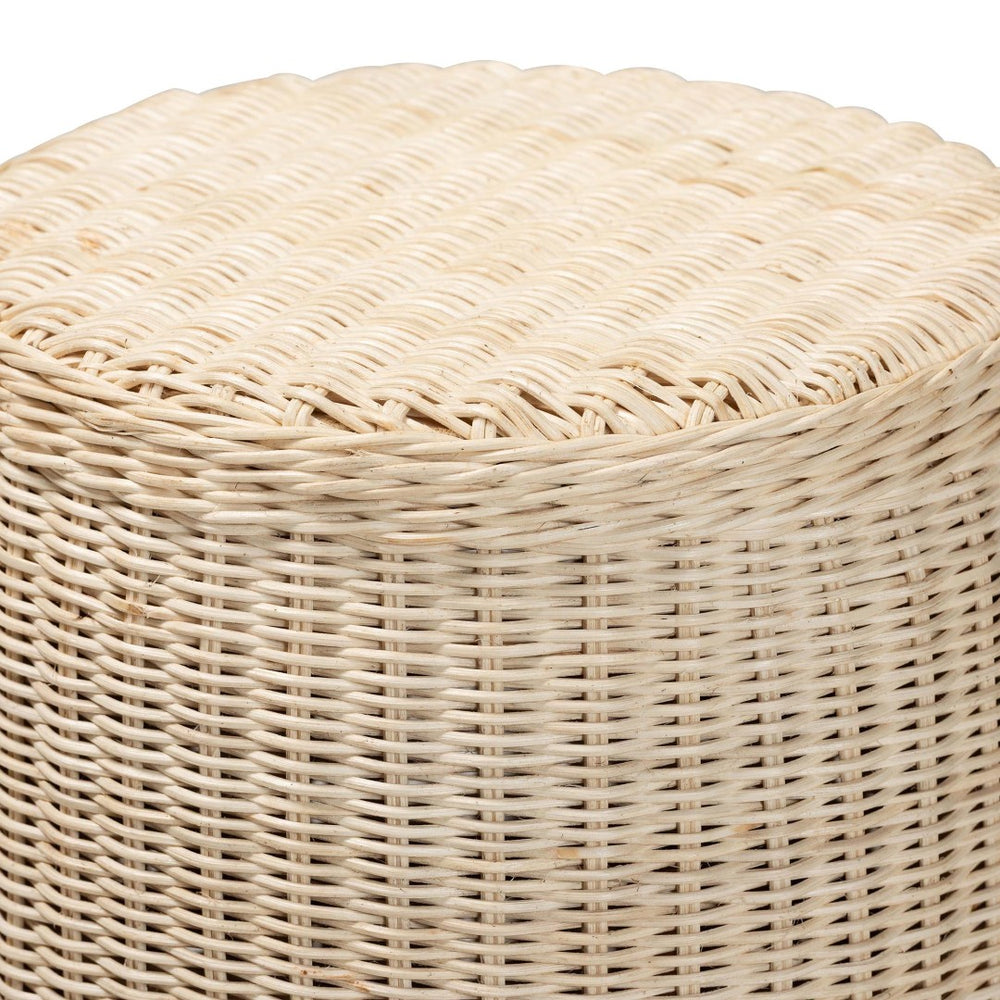Baxton Studio bali & pari Sarna Handwoven Rattan End Table - Coastal Boho Accent Table with Scalloped Base & Non-Marking Feet Sarna-Natural/White-Rattan-ET