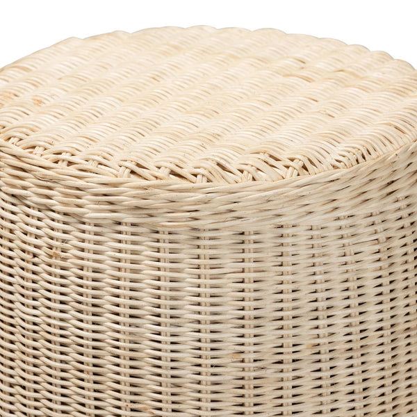 Baxton Studio bali & pari Sarna Handwoven Rattan End Table - Coastal Boho Accent Table with Scalloped Base & Non-Marking Feet Sarna-Natural/White-Rattan-ET