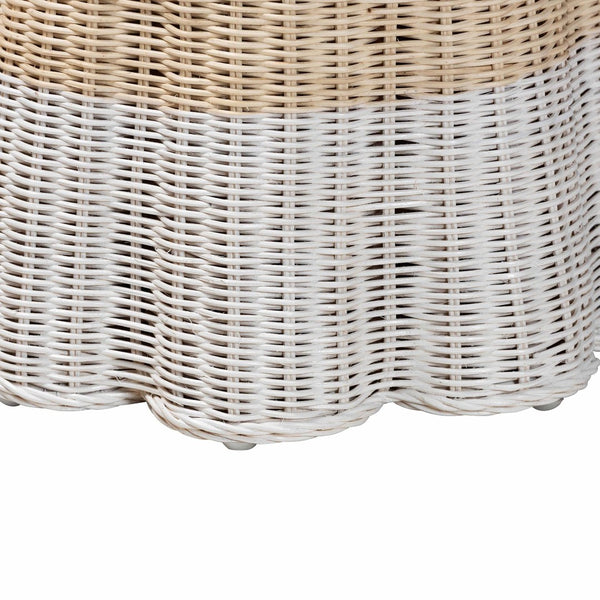 Baxton Studio bali & pari Sarna Handwoven Rattan End Table - Coastal Boho Accent Table with Scalloped Base & Non-Marking Feet Sarna-Natural/White-Rattan-ET