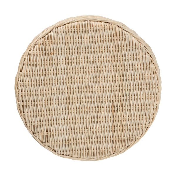 Baxton Studio bali & pari Sarna Handwoven Rattan End Table - Coastal Boho Accent Table with Scalloped Base & Non-Marking Feet Sarna-Natural/White-Rattan-ET