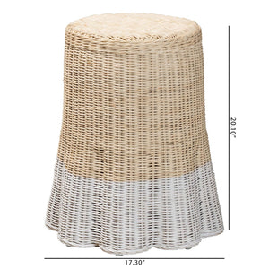 Baxton Studio bali & pari Sarna Handwoven Rattan End Table - Coastal Boho Accent Table with Scalloped Base & Non-Marking Feet Sarna-Natural/White-Rattan-ET