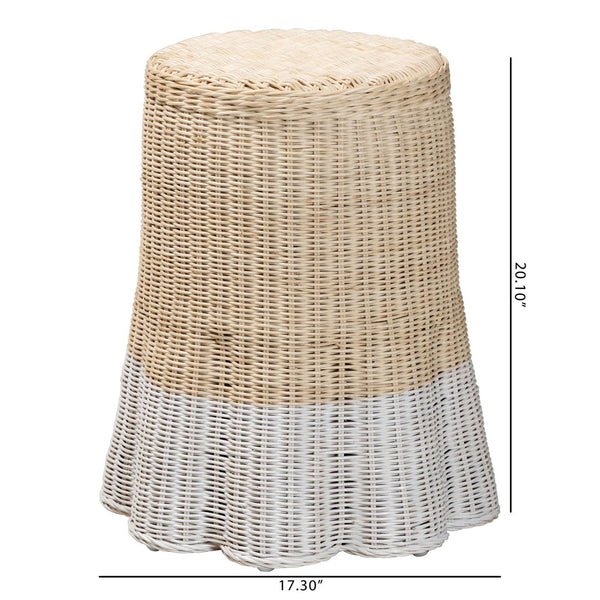 Baxton Studio bali & pari Sarna Handwoven Rattan End Table - Coastal Boho Accent Table with Scalloped Base & Non-Marking Feet Sarna-Natural/White-Rattan-ET