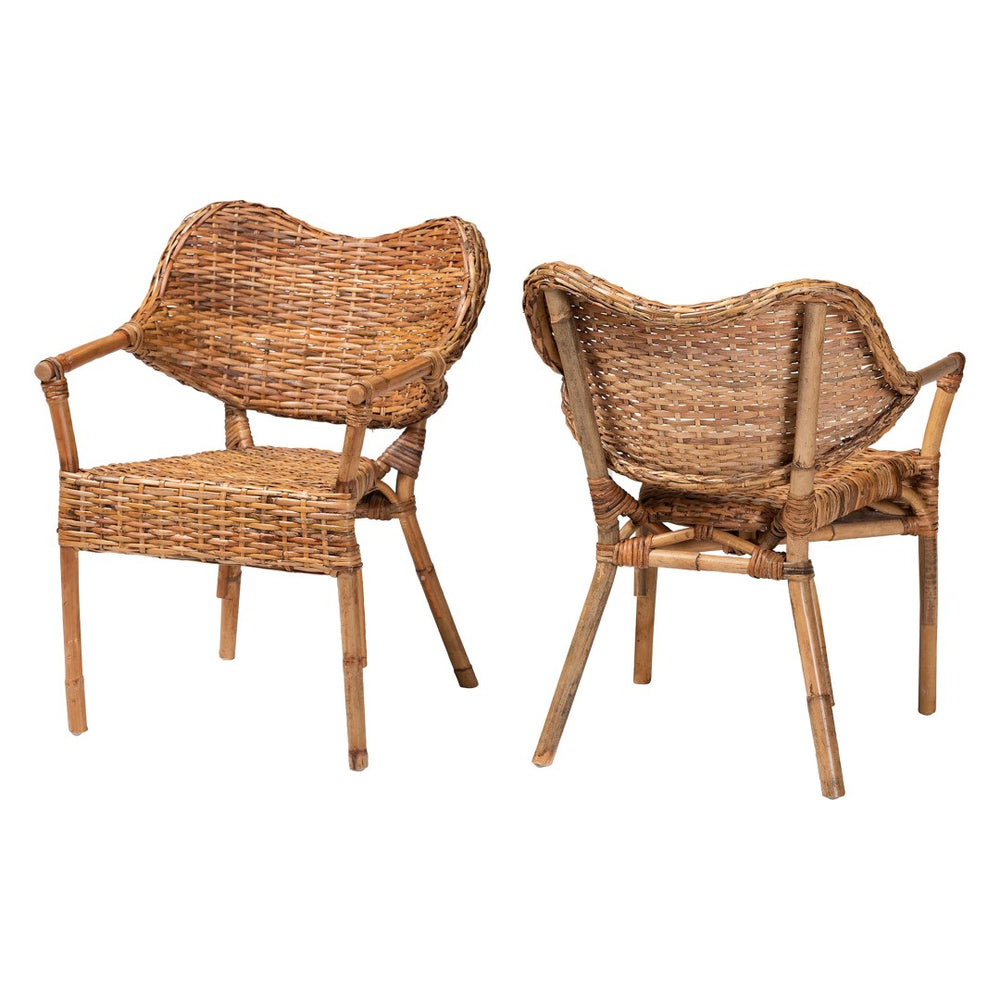 Baxton Studio bali Tara Handwoven Rattan Dining Chair - Coastal Boho Armchair with Curved Backrest & Stable Support Tara-Brown Rattan/Natural-DC