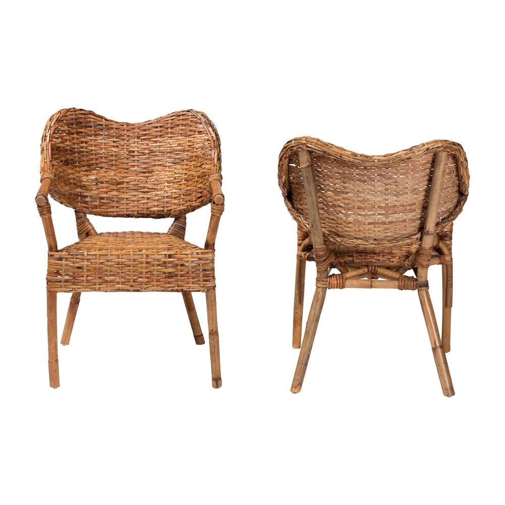 Baxton Studio bali Tara Handwoven Rattan Dining Chair - Coastal Boho Armchair with Curved Backrest & Stable Support Tara-Brown Rattan/Natural-DC