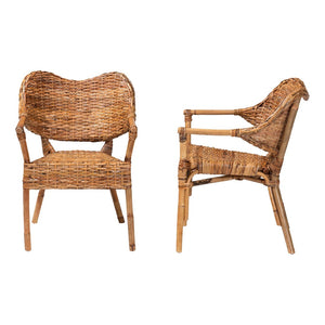 Baxton Studio bali Tara Handwoven Rattan Dining Chair - Coastal Boho Armchair with Curved Backrest & Stable Support Tara-Brown Rattan/Natural-DC