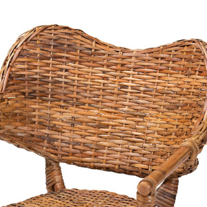 Baxton Studio bali Tara Handwoven Rattan Dining Chair - Coastal Boho Armchair with Curved Backrest & Stable Support Tara-Brown Rattan/Natural-DC