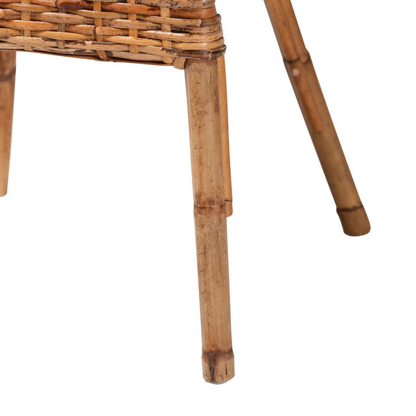 Baxton Studio bali Tara Handwoven Rattan Dining Chair - Coastal Boho Armchair with Curved Backrest & Stable Support Tara-Brown Rattan/Natural-DC