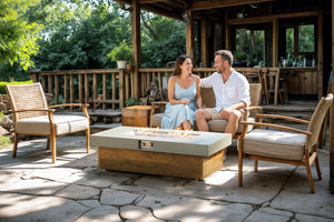 English Elm 48_inch Iron Fire Pit Table with Wood Grain Gray - Modern Outdoor Propane Table, Stainless Burner, Seats 5-6 W3131P277179