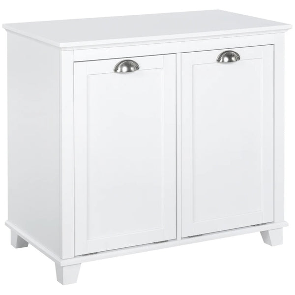 English Elm Home Tilt Out Laundry Hamper Cabinet with Dual Compartments White Mdf Bathroom Storage T3971P466014
