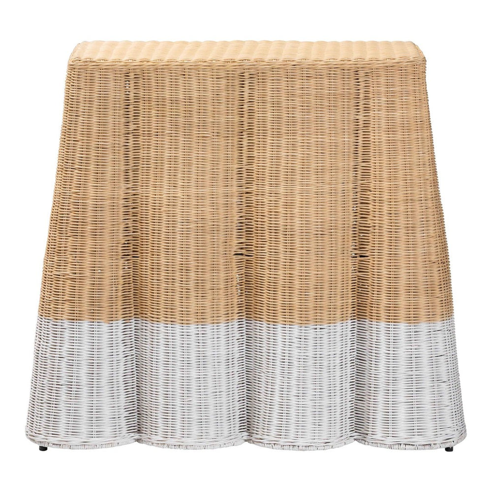 Baxton Studio bali Bali Handwoven Rattan Console Table - Coastal Boho Accent with Scalloped Design & Natural Finish Palm-Small-Natural/White Rattan-Console Table