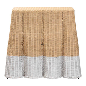 Baxton Studio bali Bali Handwoven Rattan Console Table - Coastal Boho Accent with Scalloped Design & Natural Finish Palm-Small-Natural/White Rattan-Console Table