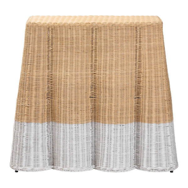 Baxton Studio bali Bali Handwoven Rattan Console Table - Coastal Boho Accent with Scalloped Design & Natural Finish Palm-Small-Natural/White Rattan-Console Table