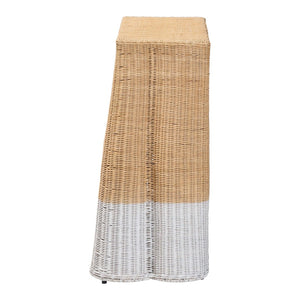 Baxton Studio bali Bali Handwoven Rattan Console Table - Coastal Boho Accent with Scalloped Design & Natural Finish Palm-Small-Natural/White Rattan-Console Table