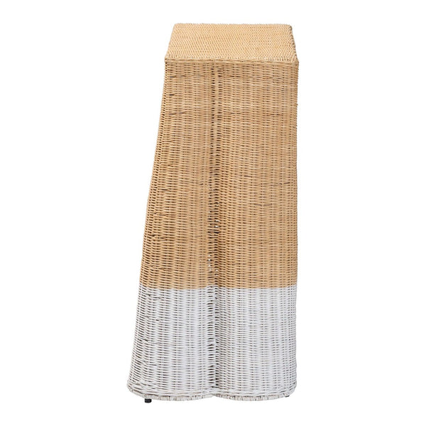 Baxton Studio bali Bali Handwoven Rattan Console Table - Coastal Boho Accent with Scalloped Design & Natural Finish Palm-Small-Natural/White Rattan-Console Table
