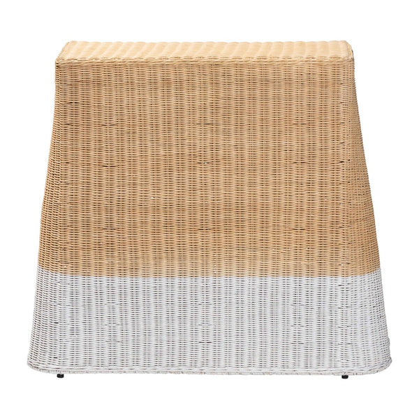Baxton Studio bali Bali Handwoven Rattan Console Table - Coastal Boho Accent with Scalloped Design & Natural Finish Palm-Small-Natural/White Rattan-Console Table