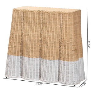 Baxton Studio bali Bali Handwoven Rattan Console Table - Coastal Boho Accent with Scalloped Design & Natural Finish Palm-Small-Natural/White Rattan-Console Table