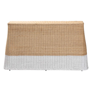Baxton Studio Bali Handwoven Palm Scallop Rattan Console Table 54" Two-Tone White Natural Coastal Boho Chic Palm-Natural/White Rattan-Console Table