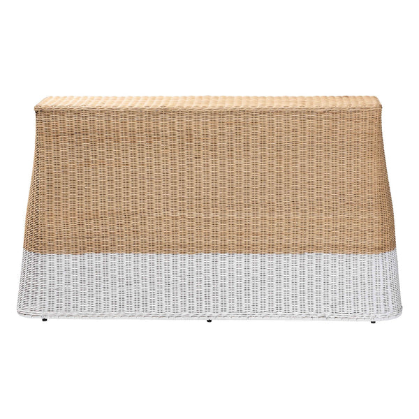 Baxton Studio Bali Handwoven Palm Scallop Rattan Console Table 54" Two-Tone White Natural Coastal Boho Chic Palm-Natural/White Rattan-Console Table