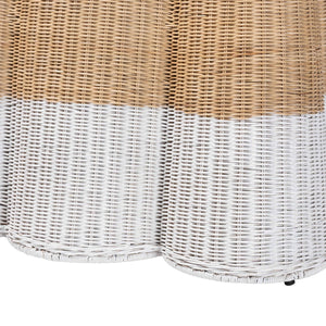Baxton Studio Bali Handwoven Palm Scallop Rattan Console Table 54" Two-Tone White Natural Coastal Boho Chic Palm-Natural/White Rattan-Console Table