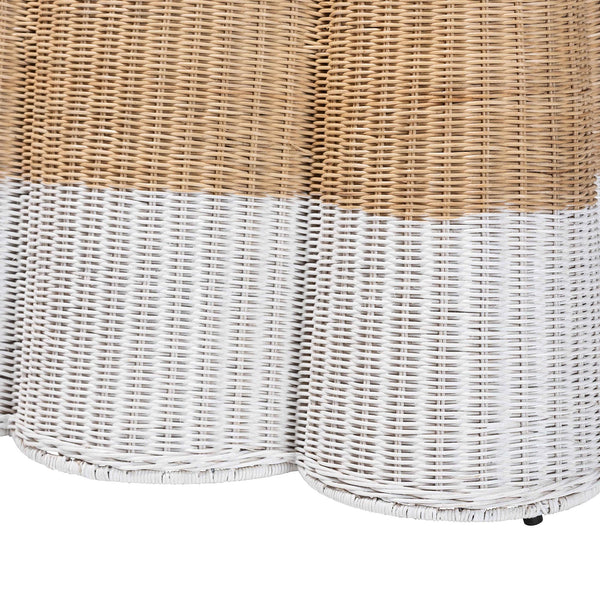 Baxton Studio Bali Handwoven Palm Scallop Rattan Console Table 54" Two-Tone White Natural Coastal Boho Chic Palm-Natural/White Rattan-Console Table