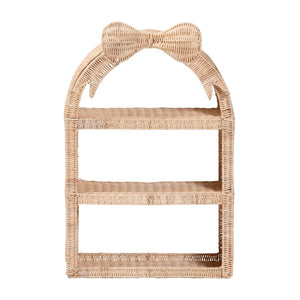 Baxton Studio bali Creusa 3-Tier Natural Rattan Wall Shelf - Boho Coastal Display Rack with Arched Frame & Bow Accent WS159-Natural Rattan-Wall Shelf