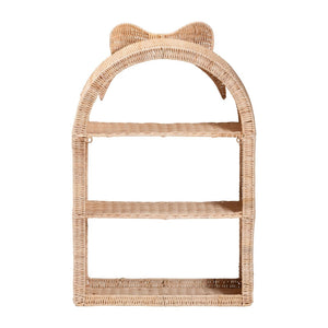 Baxton Studio bali Creusa 3-Tier Natural Rattan Wall Shelf - Boho Coastal Display Rack with Arched Frame & Bow Accent WS159-Natural Rattan-Wall Shelf