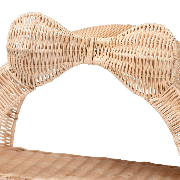Baxton Studio bali Creusa 3-Tier Natural Rattan Wall Shelf - Boho Coastal Display Rack with Arched Frame & Bow Accent WS159-Natural Rattan-Wall Shelf
