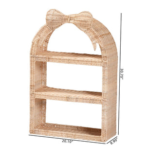 Baxton Studio bali Creusa 3-Tier Natural Rattan Wall Shelf - Boho Coastal Display Rack with Arched Frame & Bow Accent WS159-Natural Rattan-Wall Shelf