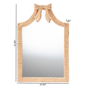 Baxton Studio bali Creusa Handwoven Rattan Wall Mirror - Arched Design with Bow Accent for Boho Coastal Decor WS160-Honey Rattan-Mirror