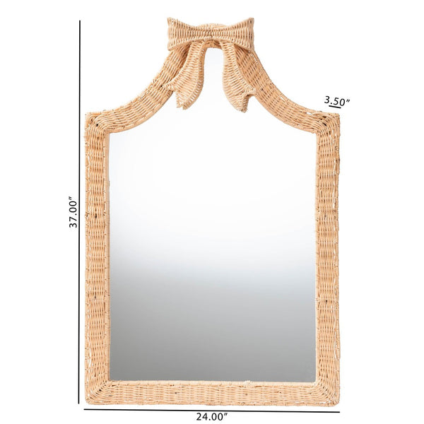 Baxton Studio bali Creusa Handwoven Rattan Wall Mirror - Arched Design with Bow Accent for Boho Coastal Decor WS160-Honey Rattan-Mirror