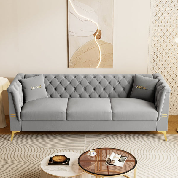 English Elm Fx-P83-Lg4 Compact Mid-Century Modern Sofa With Soft Faux Sherpa & Gold Accents For Luxury Comfort W576S00223