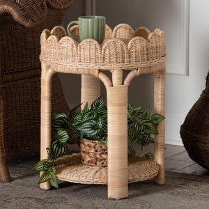 Baxton Studio bali Latoya Natural Rattan End Table - Handwoven 2-Tier Wicker Side Table for Boho-Chic Spaces WS156/Smaller-Natural Rattan-ET