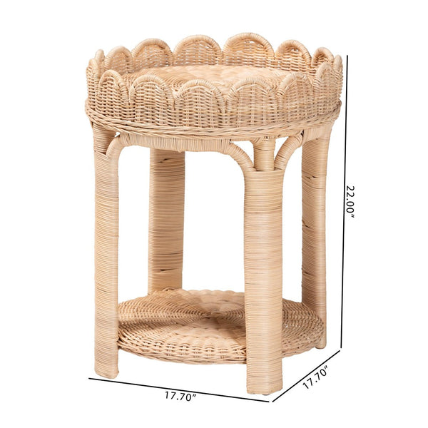 Baxton Studio bali Latoya Natural Rattan End Table - Handwoven 2-Tier Wicker Side Table for Boho-Chic Spaces WS156/Smaller-Natural Rattan-ET