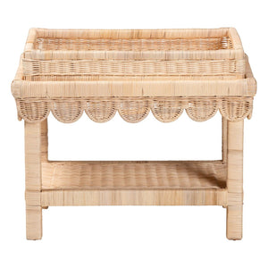 Baxton Studio bali Weyman Scalloped Rattan End Table - Handwoven Coastal Boho Accent with Removable Tray & Shelf WS158-Natural Rattan-ET