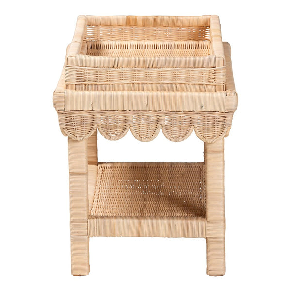 Baxton Studio bali Weyman Scalloped Rattan End Table - Handwoven Coastal Boho Accent with Removable Tray & Shelf WS158-Natural Rattan-ET