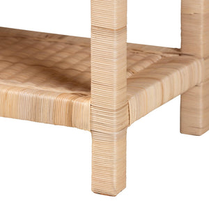 Baxton Studio bali Weyman Scalloped Rattan End Table - Handwoven Coastal Boho Accent with Removable Tray & Shelf WS158-Natural Rattan-ET