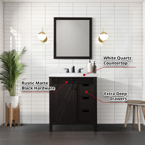 English Elm Brown Bathroom Vanity Set With White Quartz Countertop, Matte Black Faucet & Matching Mirror B2731S01274