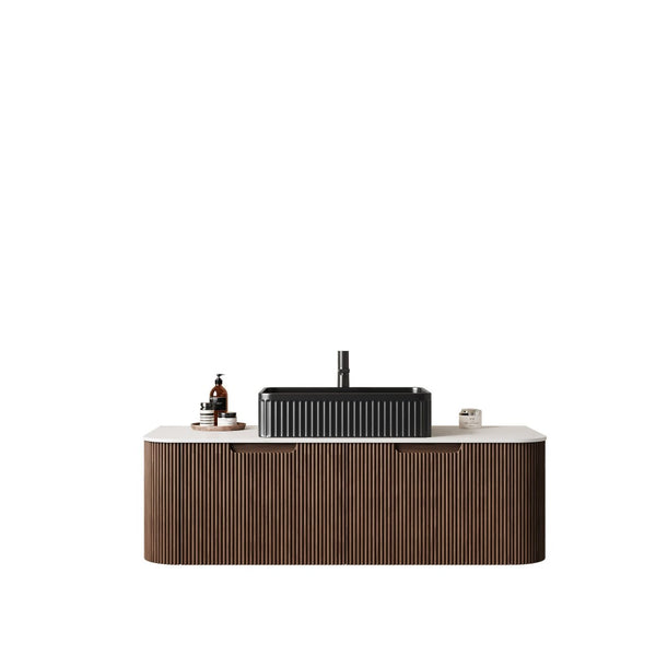 English Elm Dina Floating Bathroom Vanity with Crystal Glass Basin and Sintered Stone Top Black,Carrara White,Dark Walnut W2615S00196