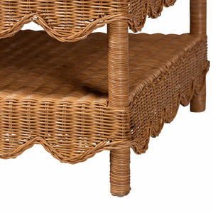 Baxton Studio Bali Oteria Natural Rattan Coffee Table - Handwoven Scalloped Two-Tier Cocktail Table, Coastal Boho Chic Palm Short-Light Honey Rattan-CT