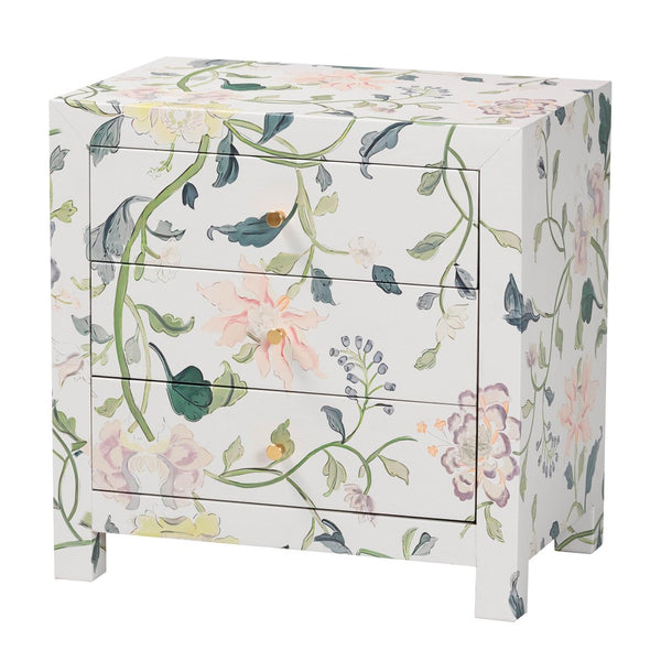 Baxton Studio Baxton Studio Connery Floral End Table - Chic 3-Drawer Storage Cabinet for Stylish Home Decor JY25A010-Floral Printed Canvas-Wooden-ET