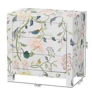Baxton Studio Baxton Studio Connery Floral End Table - Chic 3-Drawer Storage Cabinet for Stylish Home Decor JY25A010-Floral Printed Canvas-Wooden-ET