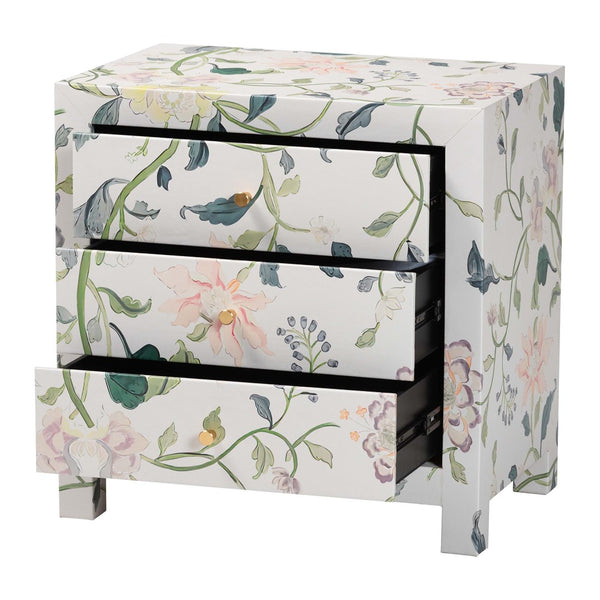 Baxton Studio Baxton Studio Connery Floral End Table - Chic 3-Drawer Storage Cabinet for Stylish Home Decor JY25A010-Floral Printed Canvas-Wooden-ET