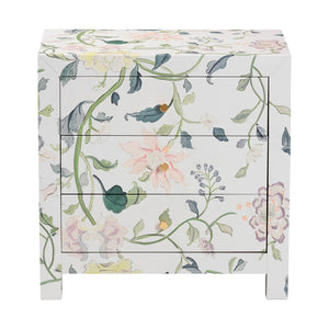 Baxton Studio Baxton Studio Connery Floral End Table - Chic 3-Drawer Storage Cabinet for Stylish Home Decor JY25A010-Floral Printed Canvas-Wooden-ET
