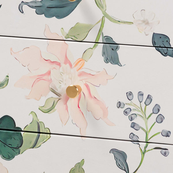 Baxton Studio Baxton Studio Connery Floral End Table - Chic 3-Drawer Storage Cabinet for Stylish Home Decor JY25A010-Floral Printed Canvas-Wooden-ET