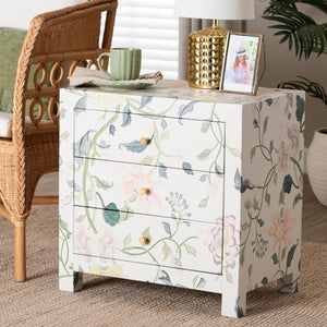 Baxton Studio Baxton Studio Connery Floral End Table - Chic 3-Drawer Storage Cabinet for Stylish Home Decor JY25A010-Floral Printed Canvas-Wooden-ET