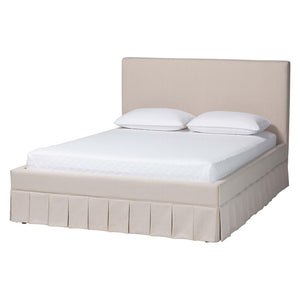 Baxton Studio Baxton Studio Astin Platform Bed - Modern Upholstered Queen Bed with Pleated Skirt & Panel Headboard CF0022-5-Pleated Beige-Queen