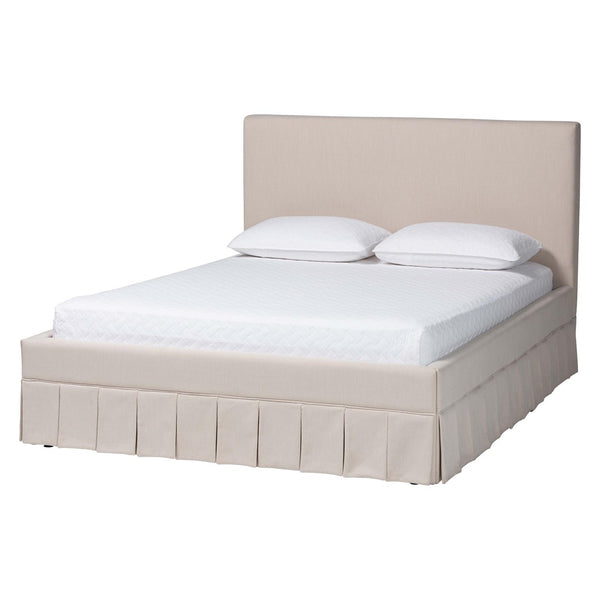 Baxton Studio Baxton Studio Astin Platform Bed - Modern Upholstered Queen Bed with Pleated Skirt & Panel Headboard CF0022-5-Pleated Beige-Queen